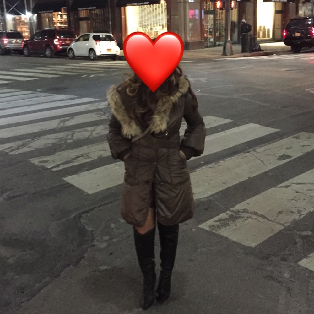 Mackage Candice Brown Mid Length Puffer Parka w/ Fur Trim Hood